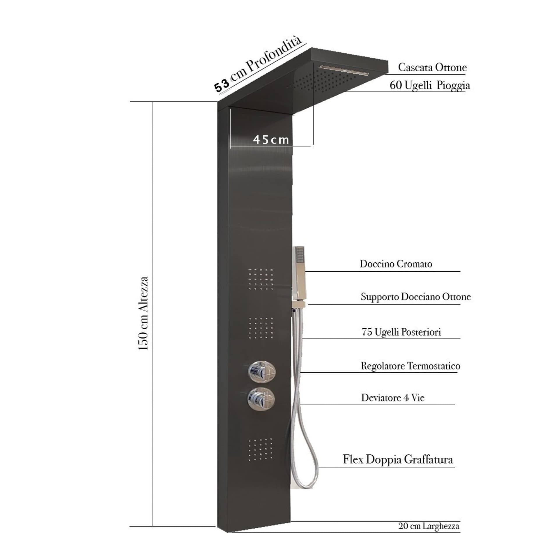 Colonna Idromassaggio Nera Termostatica | Diamante-Black in Rubinetti per vasca Mondialshop - Parabiago, commercioVirtuoso.it