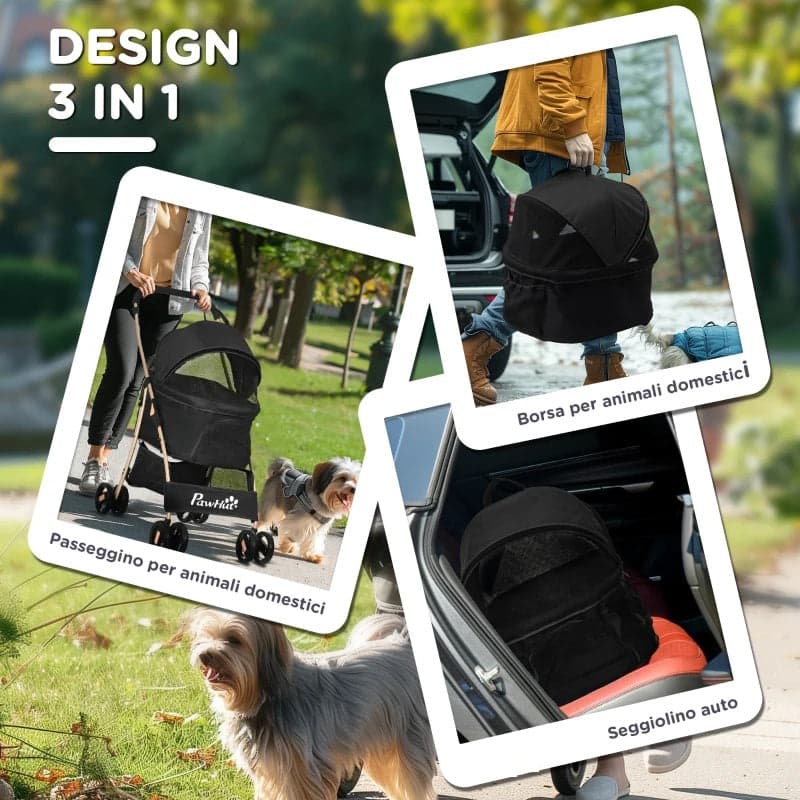 Passeggino Cani Pieghevole con Trasportino Rimovibile e Tettuccio, 82x49.5x98cm in Passeggini Danyx - Casoria, commercioVirtuoso.it