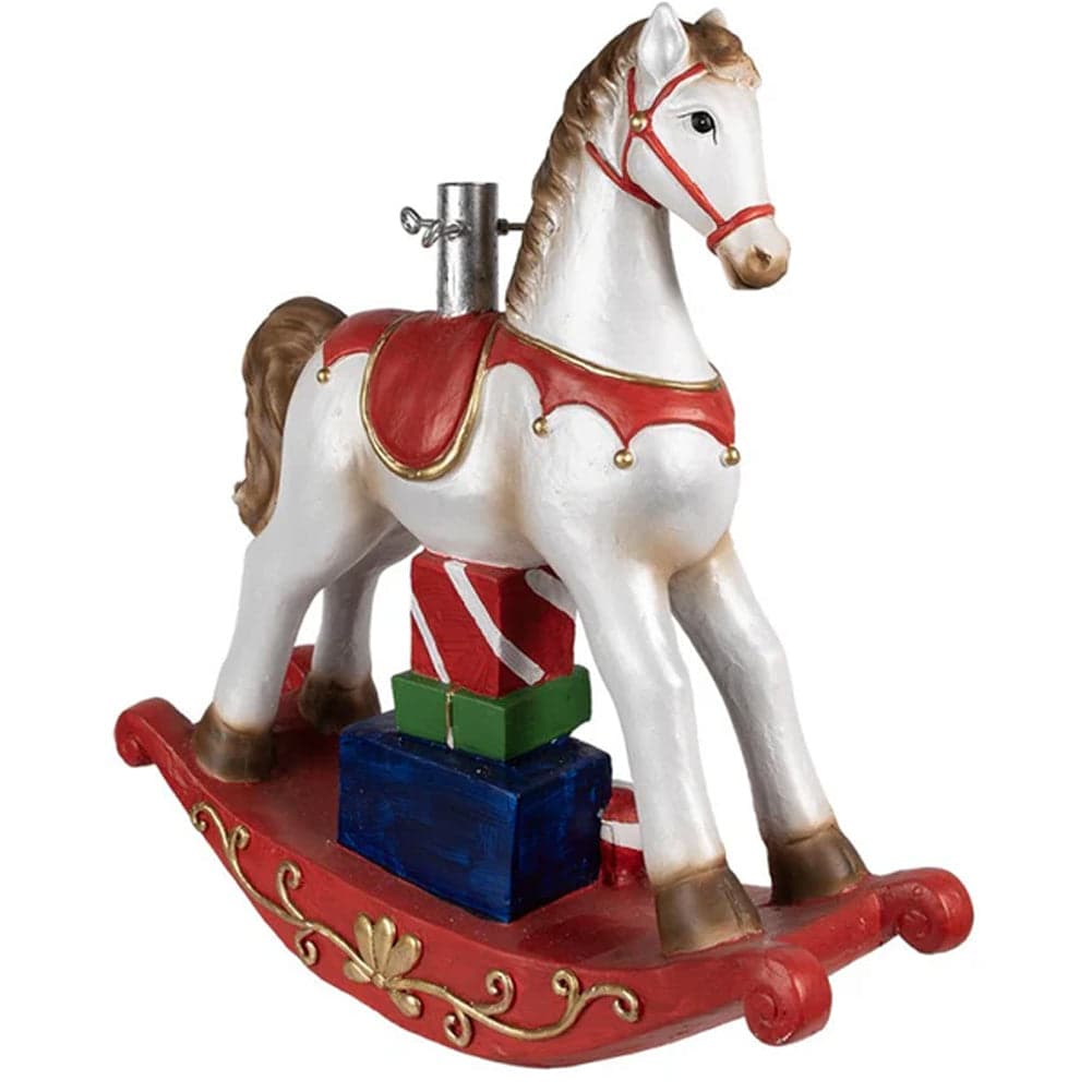 Base Albero di Natale Cavallo a Dondolo  Rosso e Bianco Decorazione Natalizia