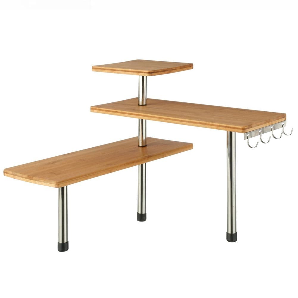 Mensola Angolare Cucina 3 Ripiani Legno Bambù e Acciaio Inox Mobile Scaffale in Barattoli portaspezie Danyx - Casoria, commercioVirtuoso.it