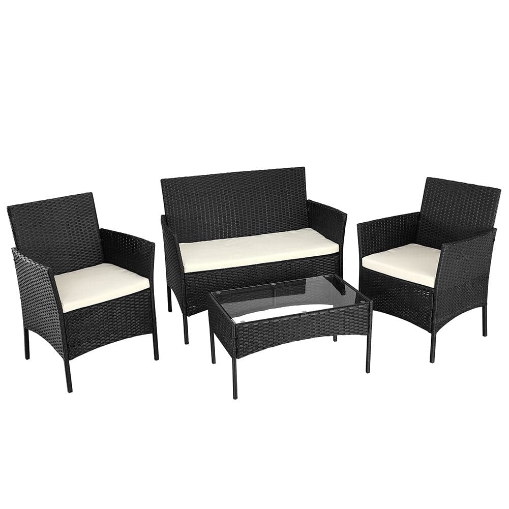 Set da Giardino 4pz in Polyrattan 2 Poltrone 1 Tavolino 1 Divano uso Esterno Nero in Divanetti Danyx - Casoria, commercioVirtuoso.it