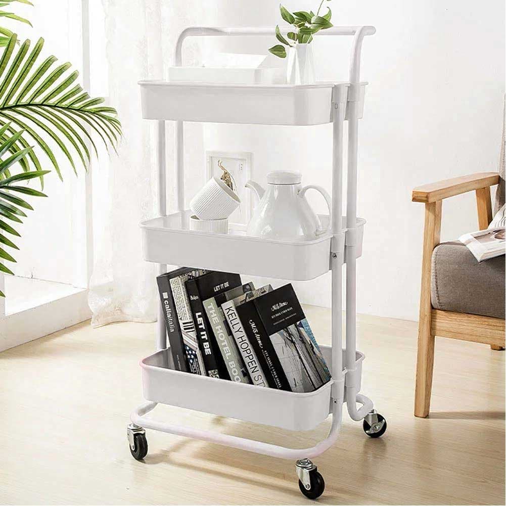 Carrello Trolley Cucina 4ruote 3 Ripiani in Metallo 43x36 H85 Salvaspazio Bianco in Carrelli da portata Danyx - Casoria, commercioVirtuoso.it