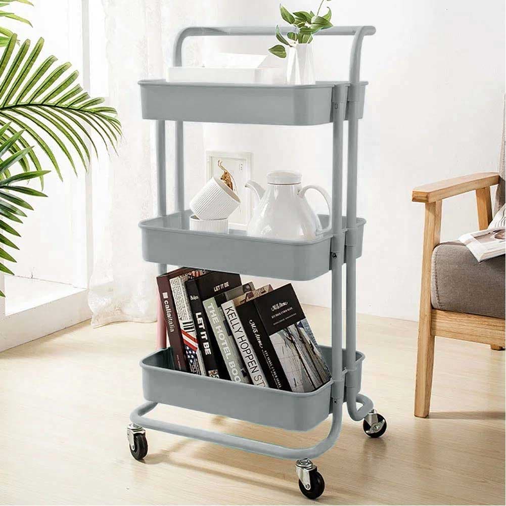 Carrello Trolley Cucina 4ruote 3 Ripiani in Metallo 43x36 H85 Salvaspazio Grigio in Carrelli da portata Danyx - Casoria, commercioVirtuoso.it