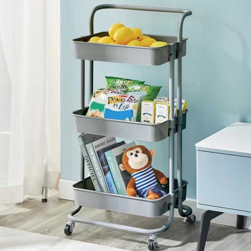 Carrello Trolley Cucina 4ruote 3 Ripiani in Metallo 43x36 H85 Salvaspazio Grigio