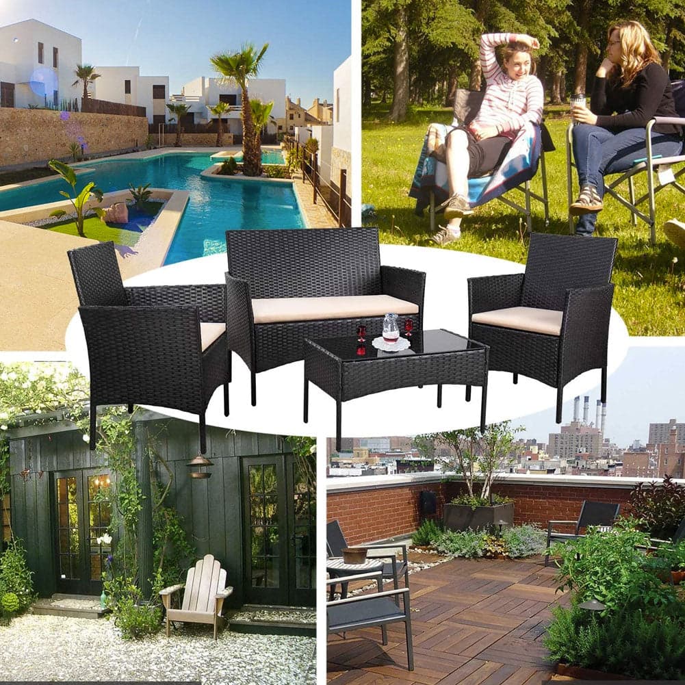 Set da Giardino 4pz in Polyrattan 2 Poltrone 1 Tavolino 1 Divano uso Esterno Nero in Divanetti Danyx - Casoria, commercioVirtuoso.it