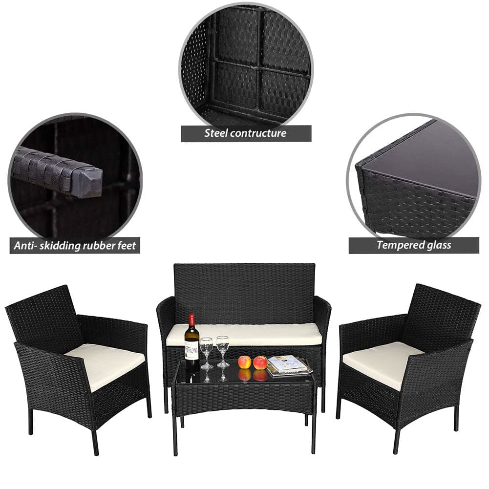 Set da Giardino 4pz in Polyrattan 2 Poltrone 1 Tavolino 1 Divano uso Esterno Nero in Divanetti Danyx - Casoria, commercioVirtuoso.it