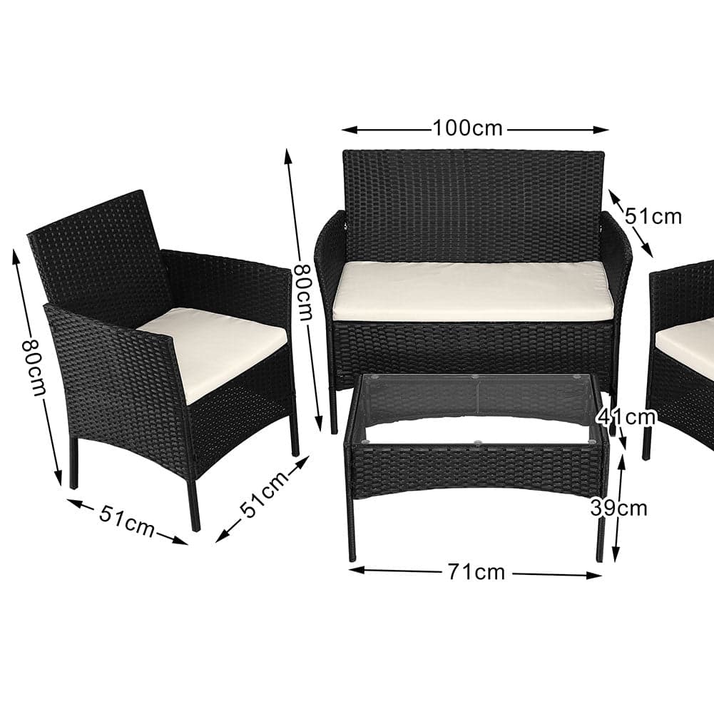 Set da Giardino 4pz in Polyrattan 2 Poltrone 1 Tavolino 1 Divano uso Esterno Nero in Divanetti Danyx - Casoria, commercioVirtuoso.it