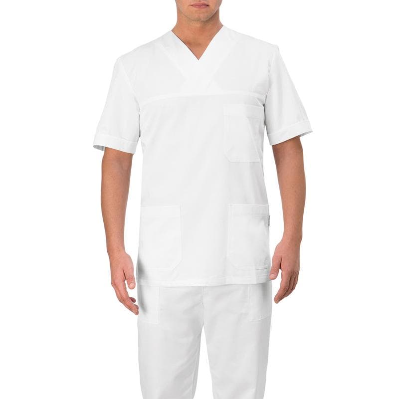 Casacca a V Alberto Bianco Manica Corta Tessuto Satin Uomo Medico Farmacista Dentista Infermiere in Uniformi sanitarie - giacche Dresswork - Como, commercioVirtuoso.it