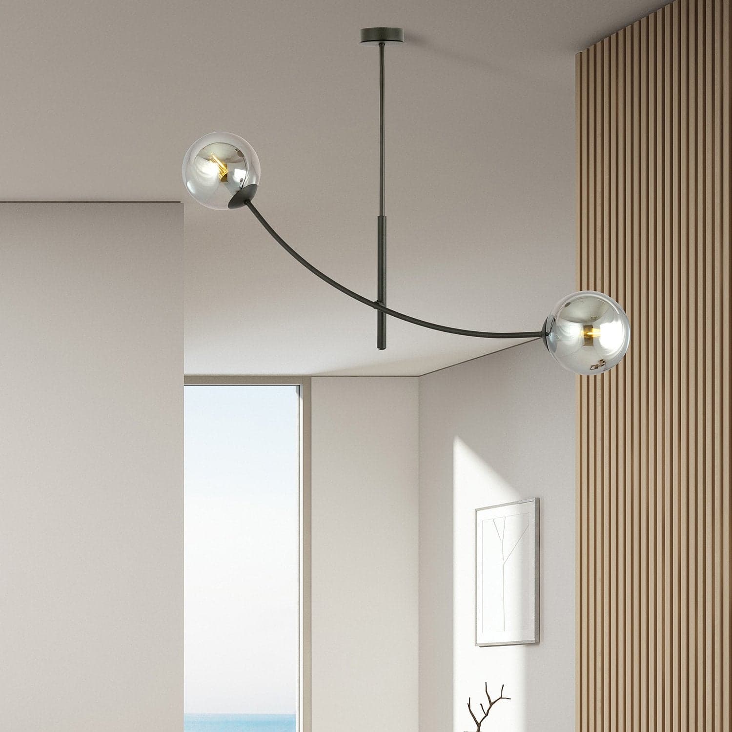 Sospenione Moderna 2 Luci Hunter In Acciaio Nero Bracci Regolabili E Vetro Fumè in Lampade a sospensione LuceArt - Montecorvino Pugliano, commercioVirtuoso.it