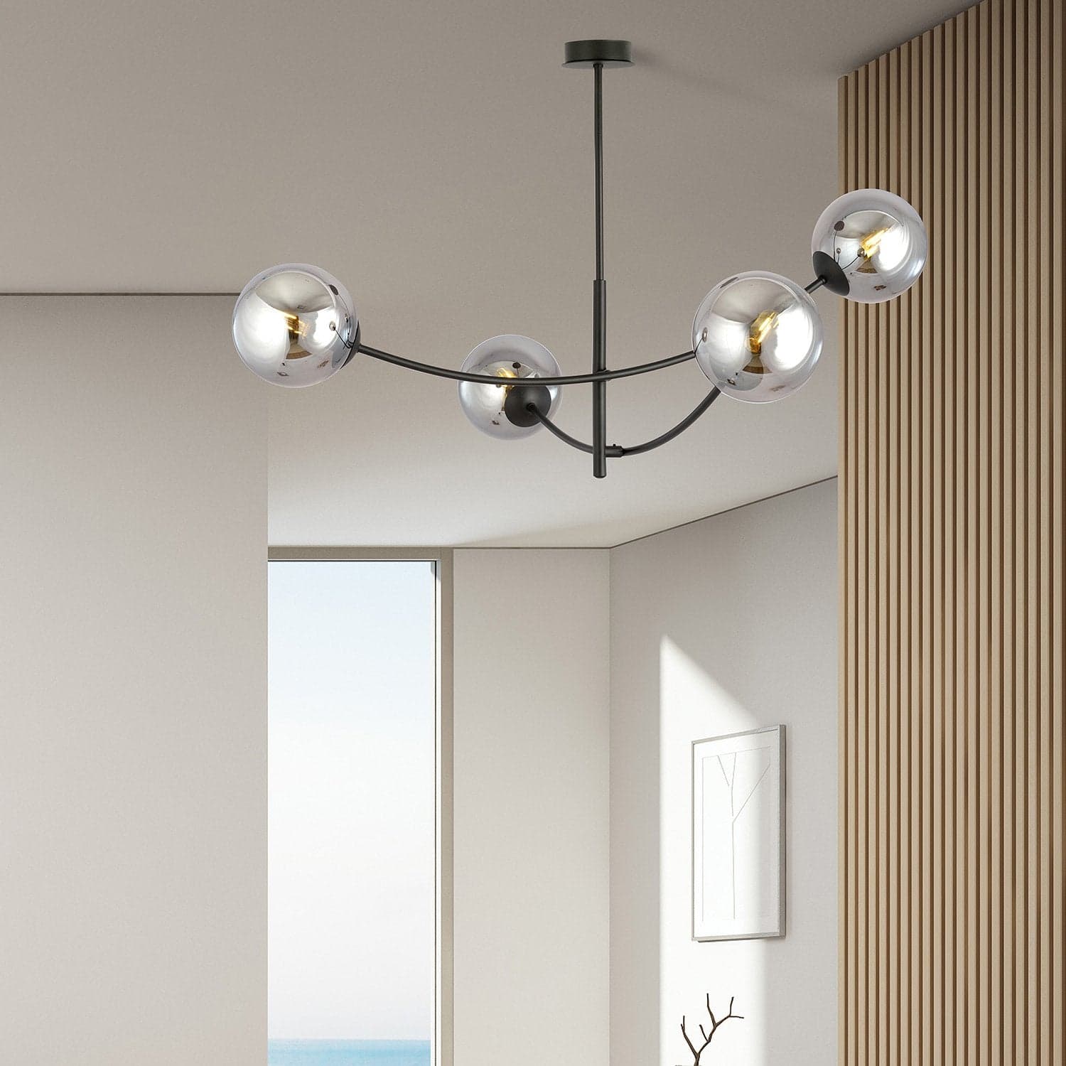 Sospenione Moderna 4 Luci Hunter In Acciaio Nero Bracci Regolabili E Vetro Fumè in Lampade a sospensione LuceArt - Montecorvino Pugliano, commercioVirtuoso.it