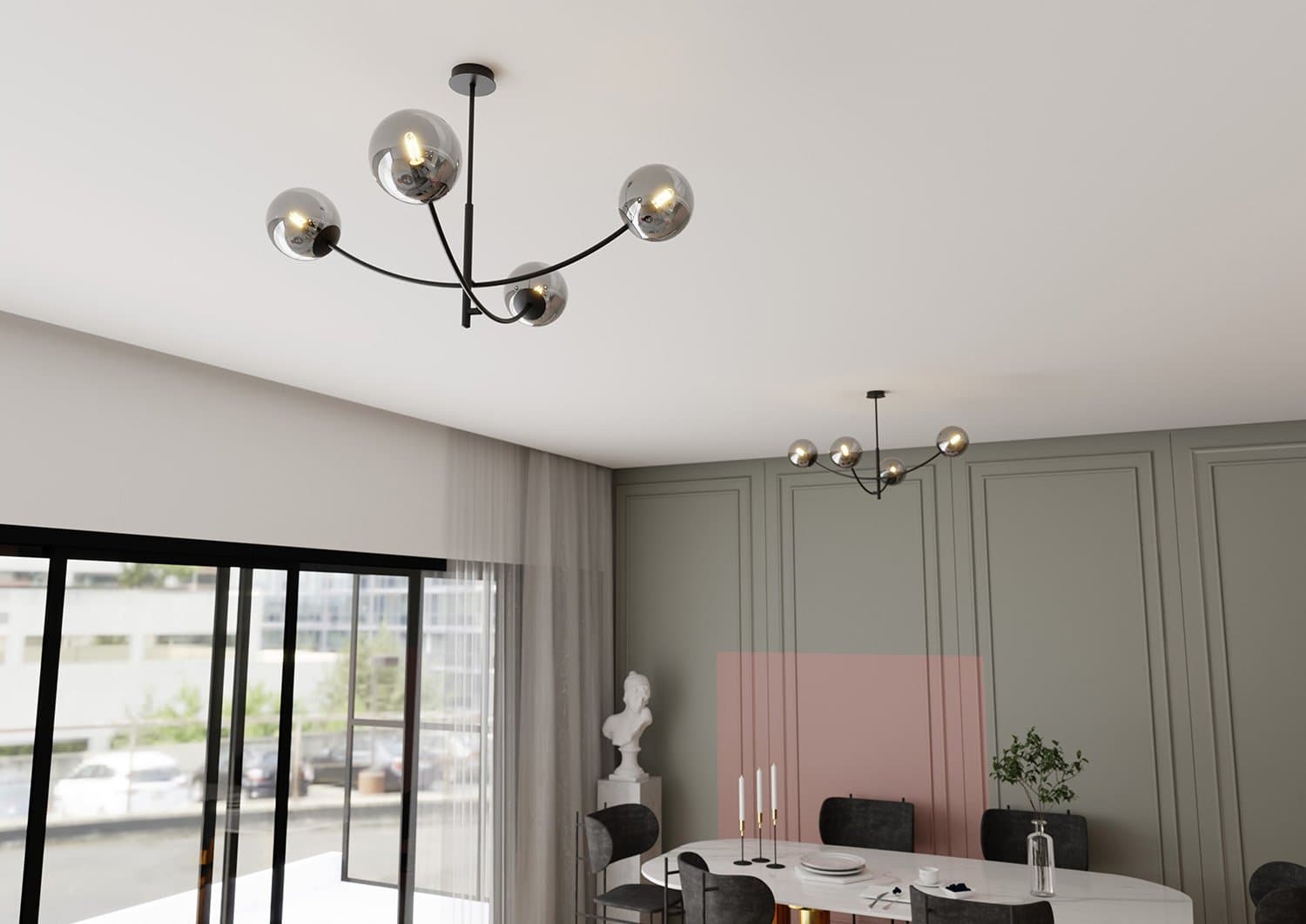 Sospenione Moderna 4 Luci Hunter In Acciaio Nero Bracci Regolabili E Vetro Fumè in Lampade a sospensione LuceArt - Montecorvino Pugliano, commercioVirtuoso.it