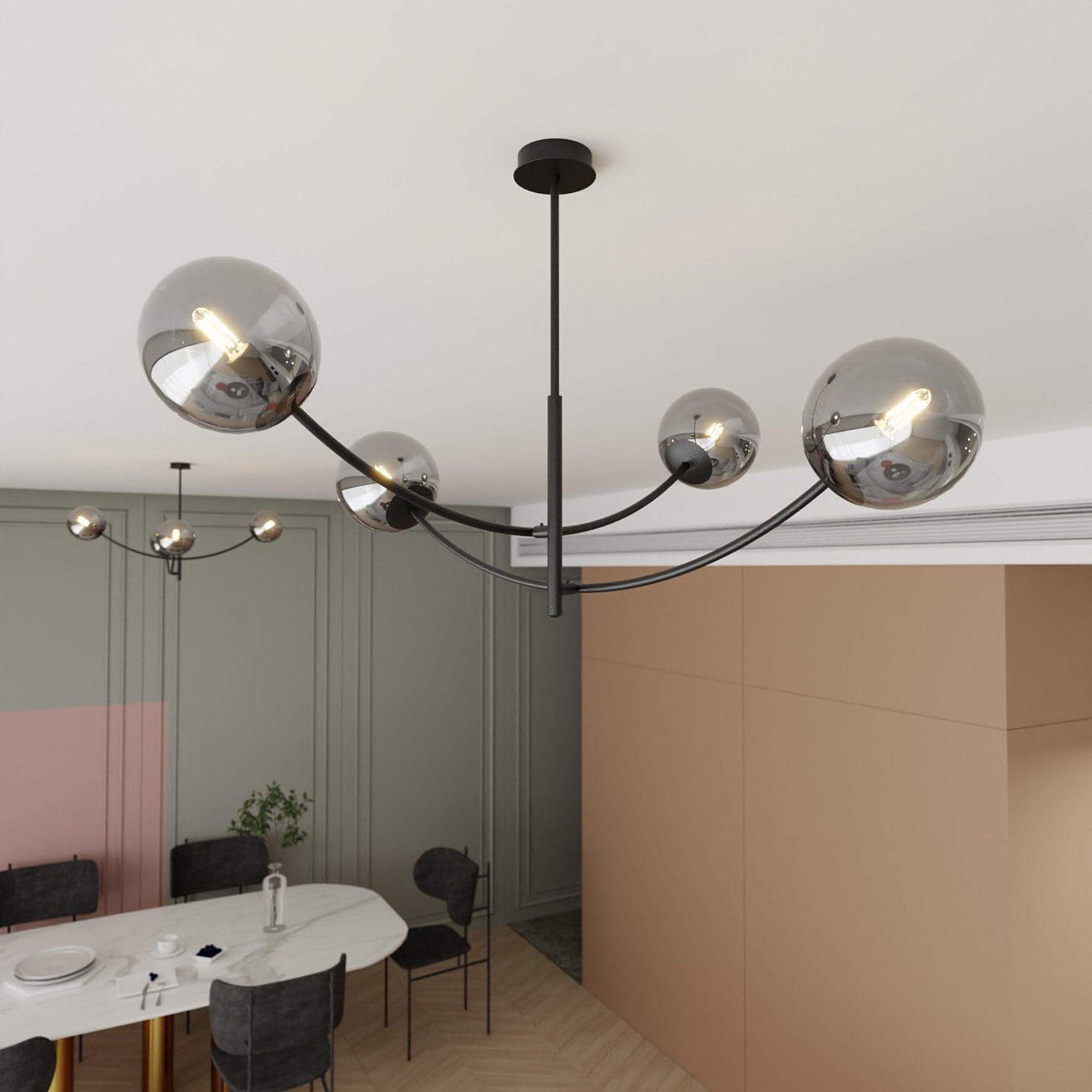 Sospenione Moderna 4 Luci Hunter In Acciaio Nero Bracci Regolabili E Vetro Fumè in Lampade a sospensione LuceArt - Montecorvino Pugliano, commercioVirtuoso.it