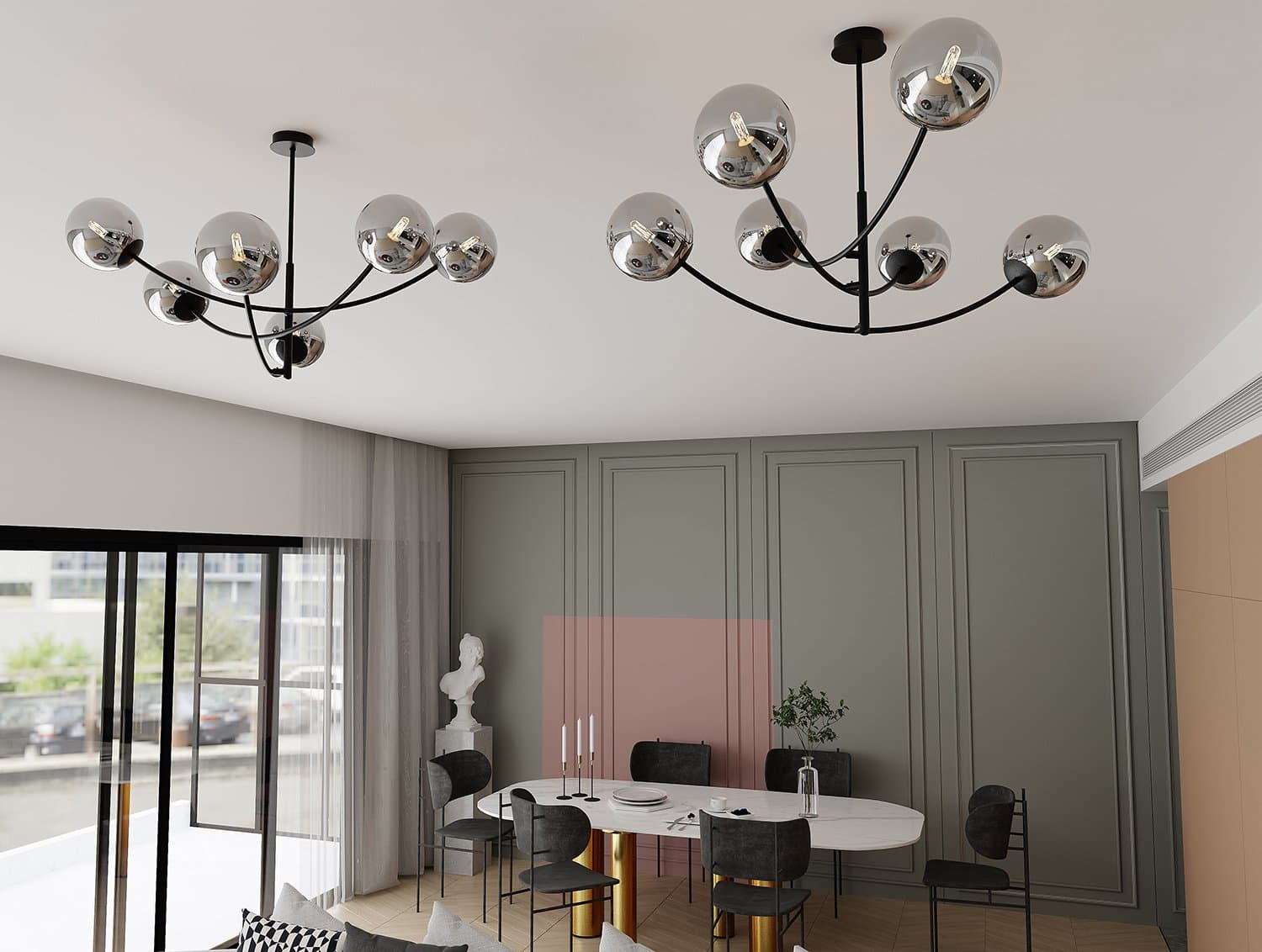 Sospenione Moderna 6 Luci Hunter In Acciaio Nero Bracci Regolabili E Vetro Fumè in Lampade a sospensione LuceArt - Montecorvino Pugliano, commercioVirtuoso.it