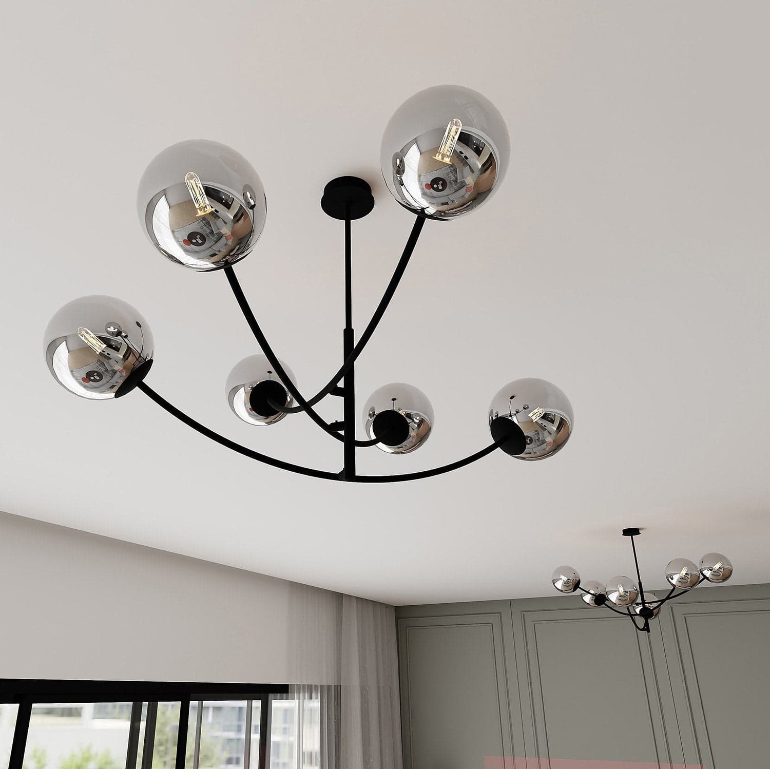 Sospenione Moderna 6 Luci Hunter In Acciaio Nero Bracci Regolabili E Vetro Fumè in Lampade a sospensione LuceArt - Montecorvino Pugliano, commercioVirtuoso.it