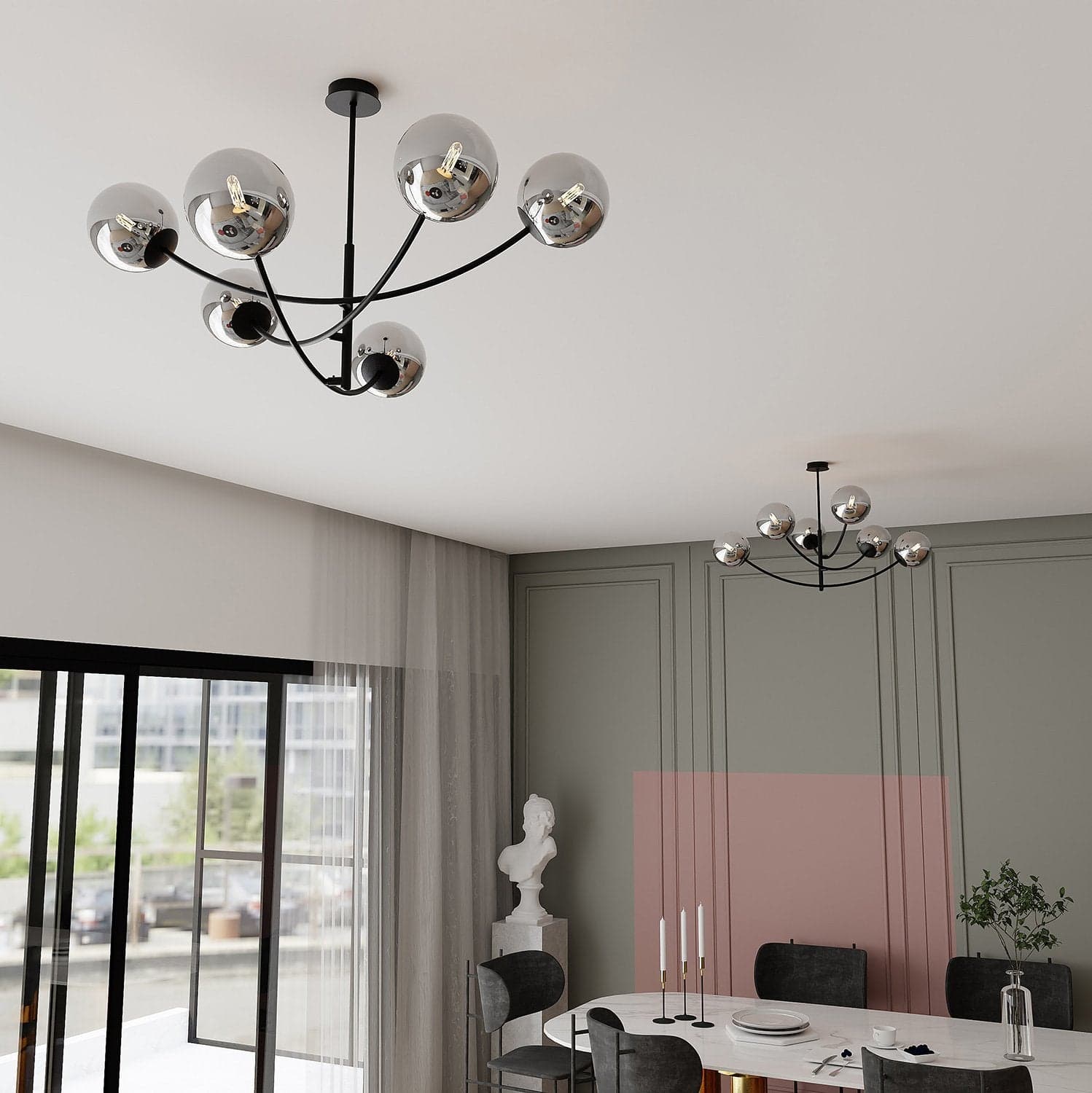 Sospenione Moderna 6 Luci Hunter In Acciaio Nero Bracci Regolabili E Vetro Fumè in Lampade a sospensione LuceArt - Montecorvino Pugliano, commercioVirtuoso.it