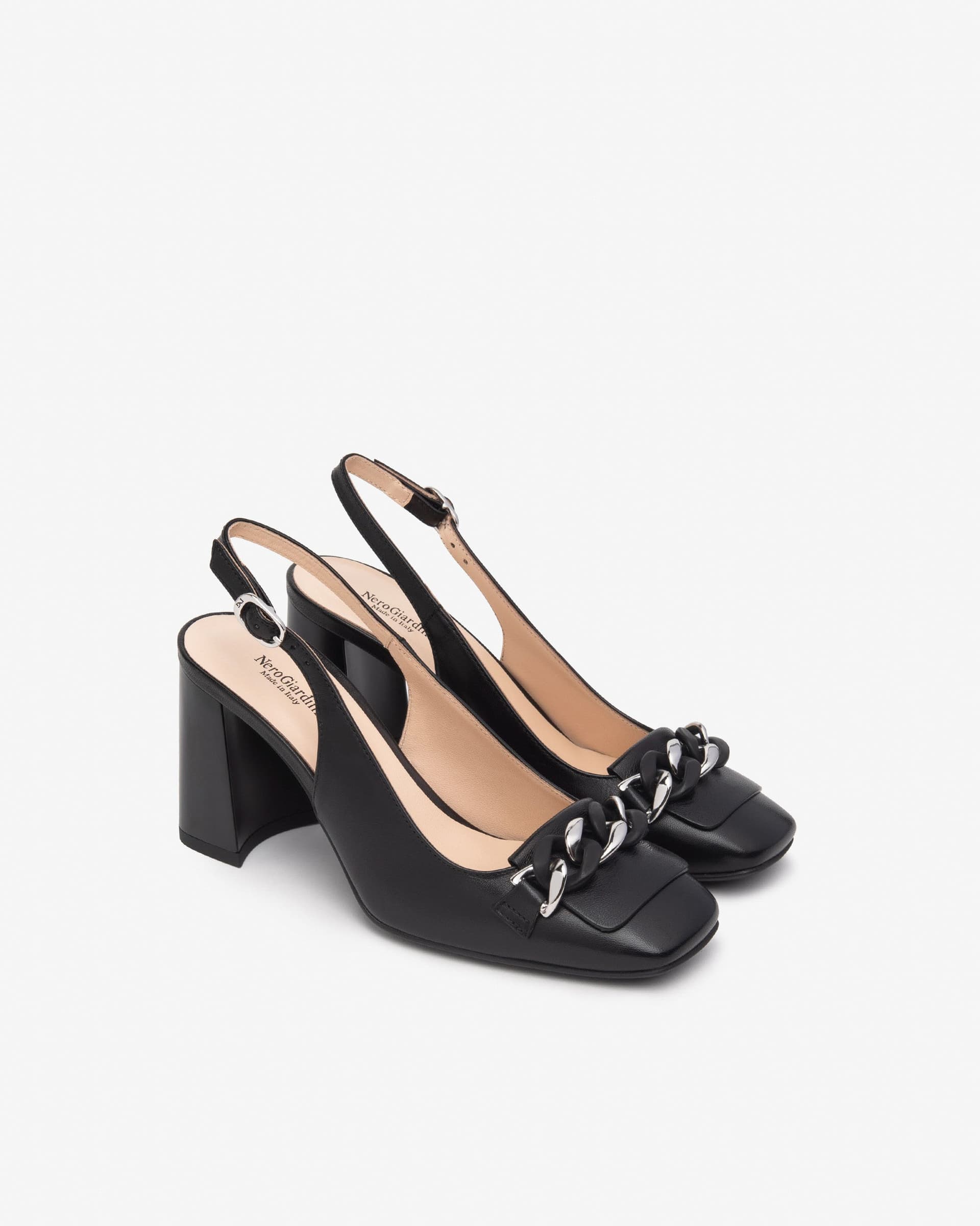Nero Giardini slingback in pelle nero con accessorio E512310D100 in Scarpe col tacco Teresi Calzature - Marsala, commercioVirtuoso.it