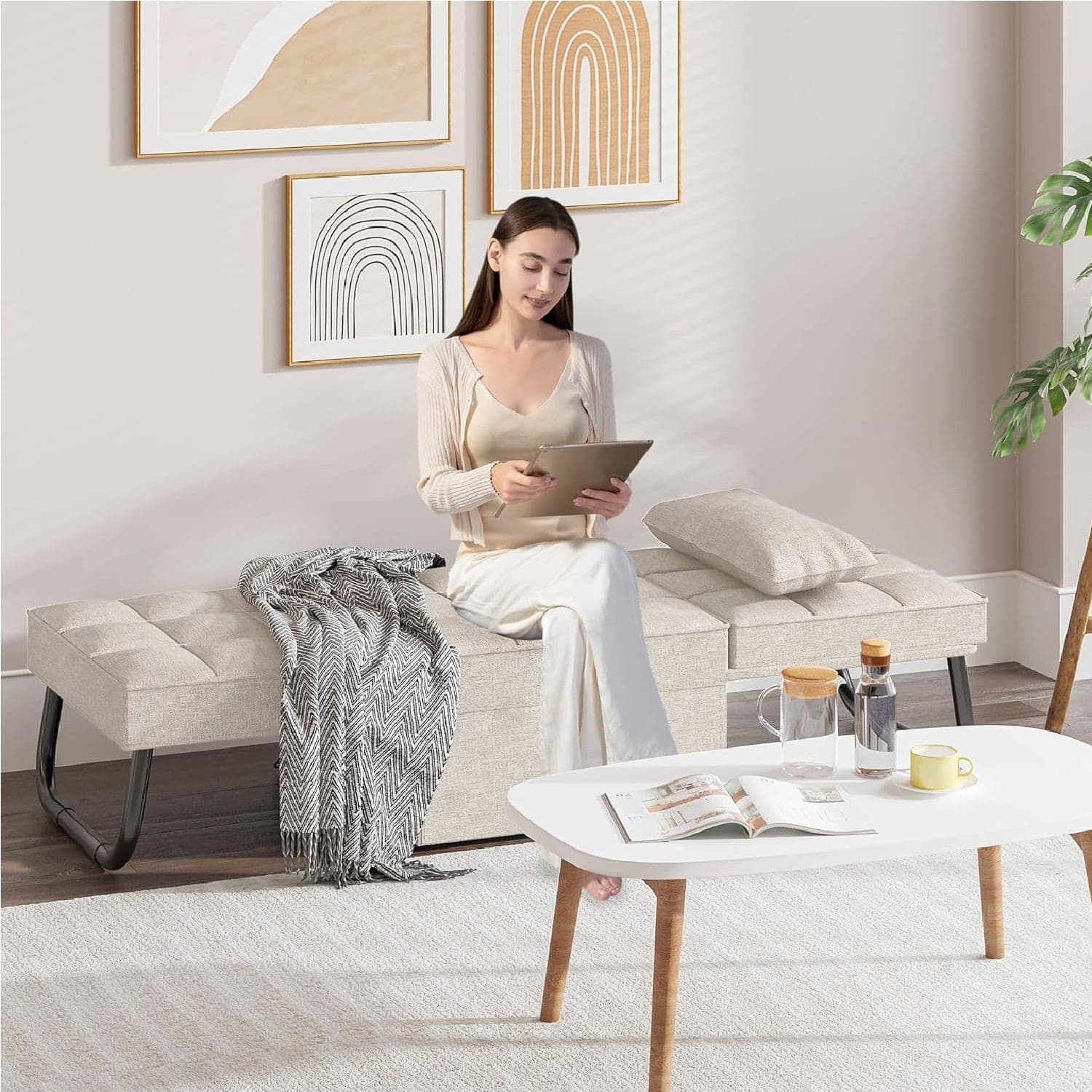 Divano Poltrona Letto 4Funzioni Pieghevole Salvaspazio Poggiapiedi Tasca Laterale Beige in Poltrone relax et chaise longue Danyx - Casoria, commercioVirtuoso.it