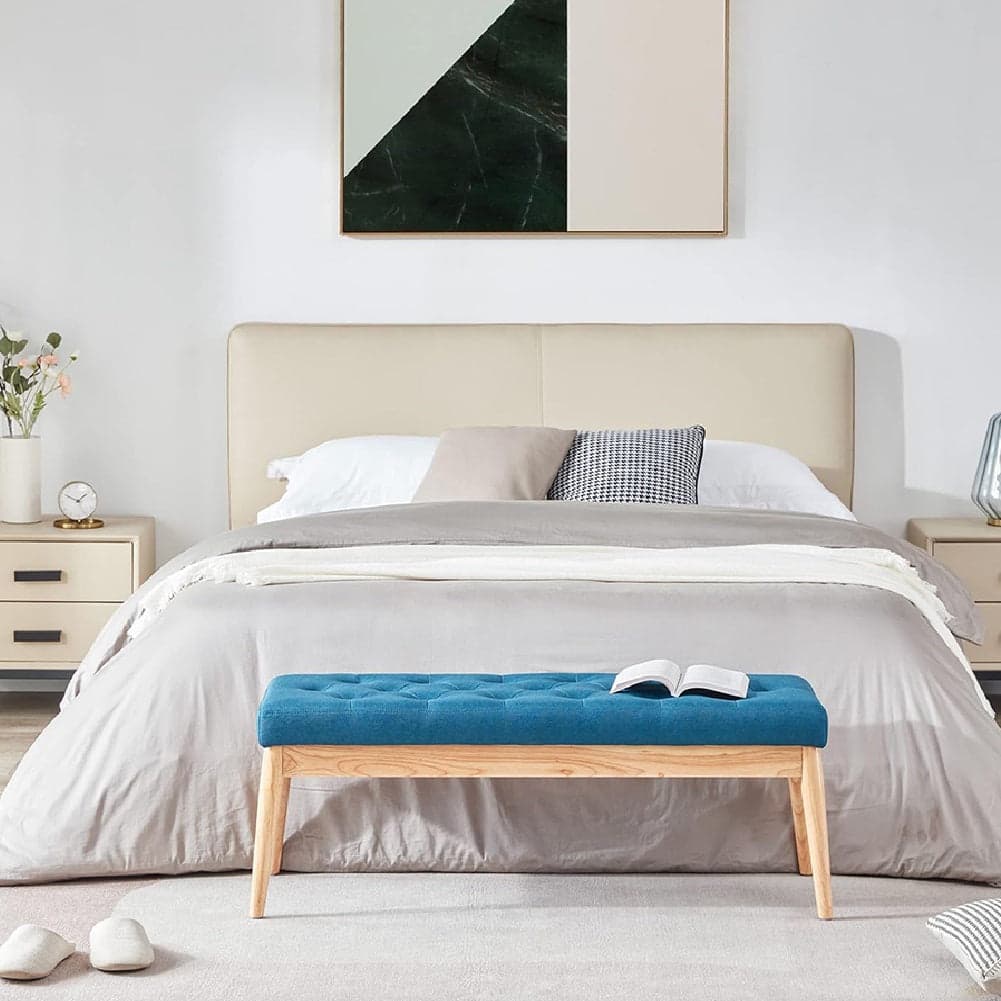 Panchina Hotel Legno e Tessuto Chester 108x40cm Ingresso Camera da Letto Blu