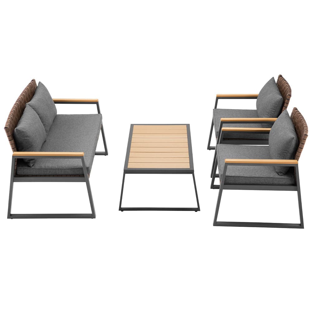 Set da Giardino 4pz Salotto Poltrone Tavolino Metallo e Polyrattan con Cuscini in Divanetti Danyx - Casoria, commercioVirtuoso.it