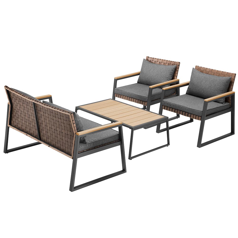 Set da Giardino 4pz Salotto Poltrone Tavolino Metallo e Polyrattan con Cuscini in Divanetti Danyx - Casoria, commercioVirtuoso.it