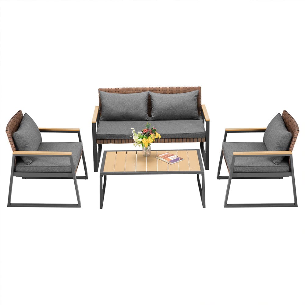 Set da Giardino 4pz Salotto Poltrone Tavolino Metallo e Polyrattan con Cuscini in Divanetti Danyx - Casoria, commercioVirtuoso.it