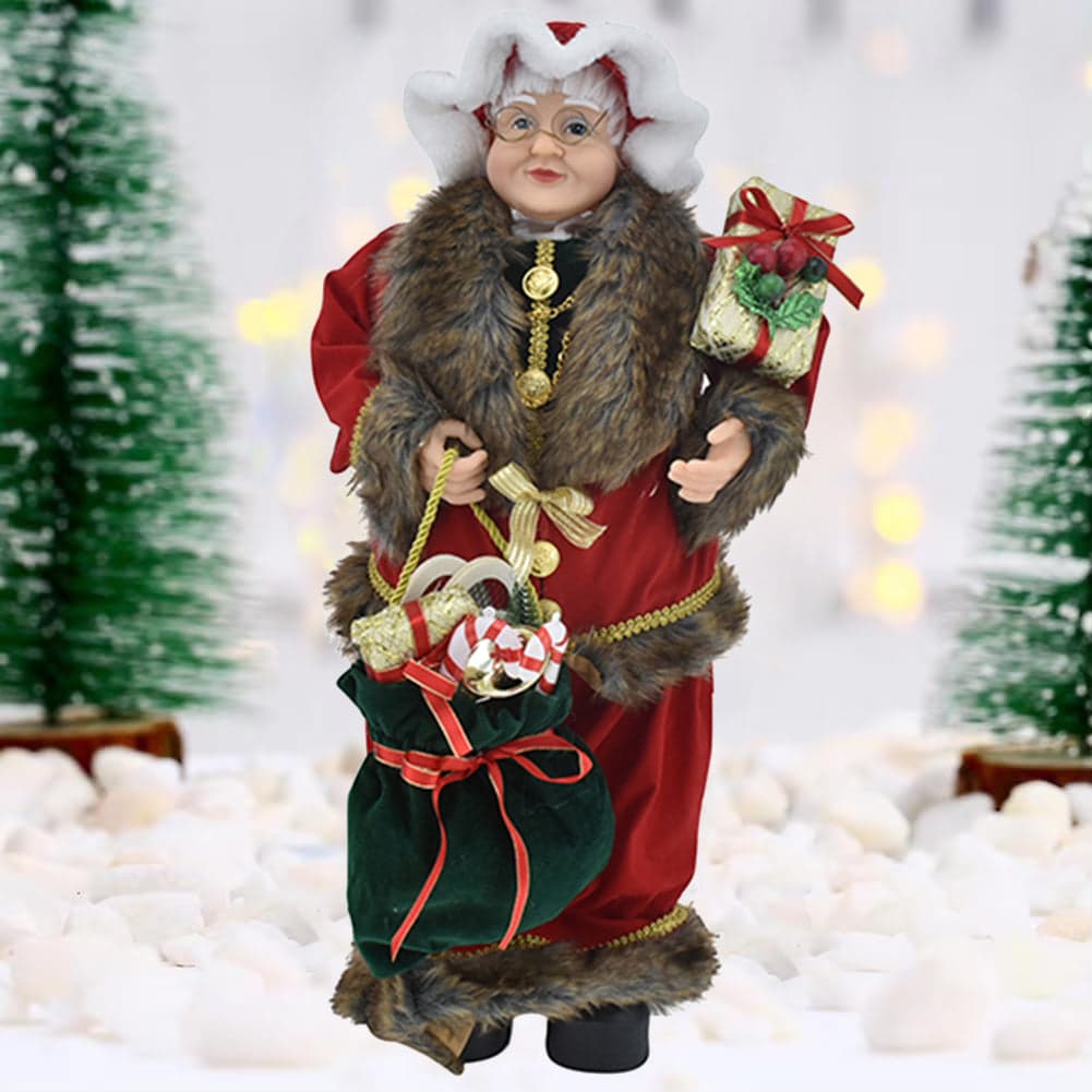 Statuina Mamma Natale Addobbo Statuetta 85cm Vestiti Tessuto e Sacco Natalizio