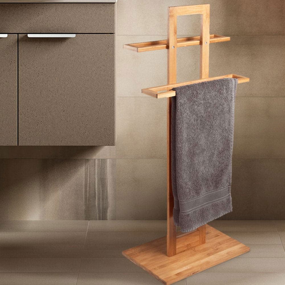 Piantana Porta Asciugamani In Legno di Bambù 2 Braccia H85 cm Colore Naturale in Portasciugamani da terra Danyx - Casoria, commercioVirtuoso.it