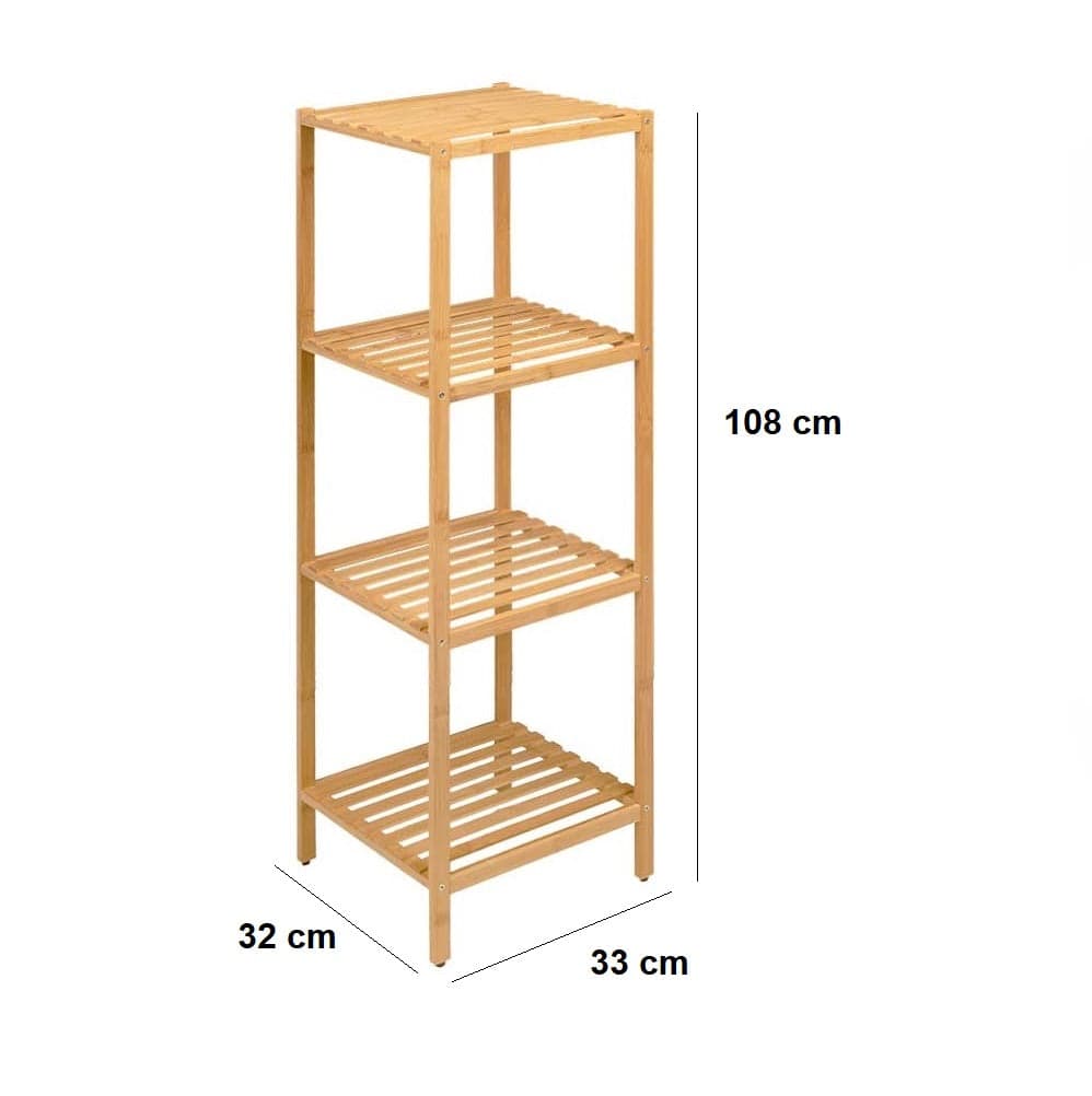 Scaffale in Legno Bambù 33x32 H 108 cm Multiuso 4 Ripiani Camera Ingresso Bagno in Unità di mensole Danyx - Casoria, commercioVirtuoso.it