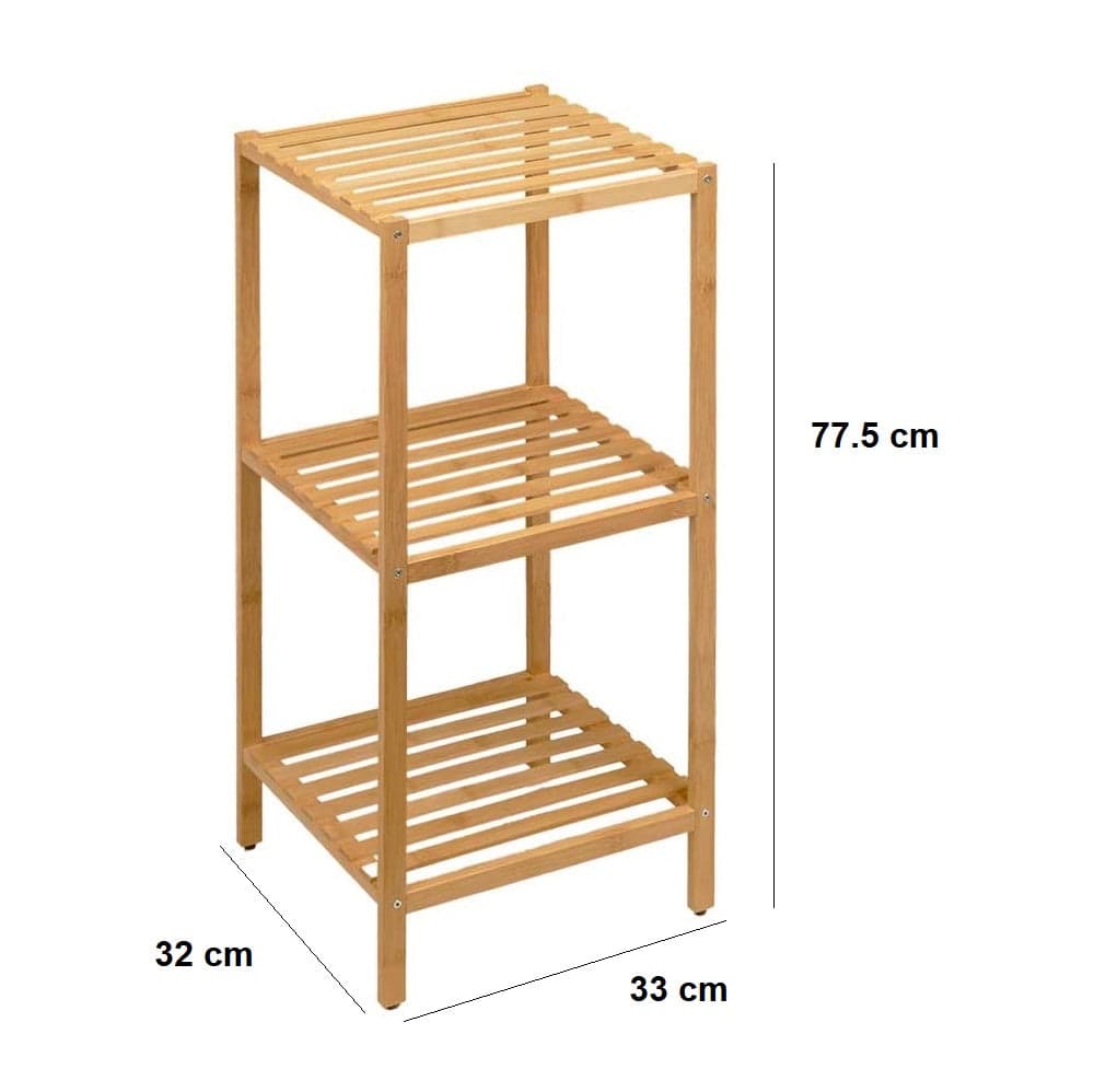 Scaffale in Legno Bambù 33x32 H 77.5 cm Multiuso 3 Ripiani Camera Ingresso Bagno in Unità di mensole Danyx - Casoria, commercioVirtuoso.it
