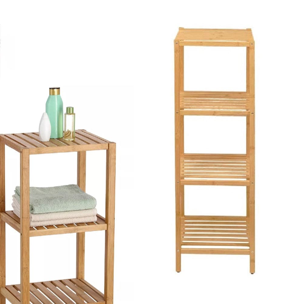 Scaffale in Legno Bambù 33x32 H 108 cm Multiuso 4 Ripiani Camera Ingresso Bagno in Unità di mensole Danyx - Casoria, commercioVirtuoso.it