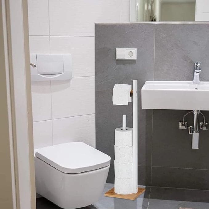 Piantana Bagno Porta Carta Igienica Legno Bambù Portarotoli da Terra Salvaspazio Bianco in Porta carta igienica Danyx - Casoria, commercioVirtuoso.it