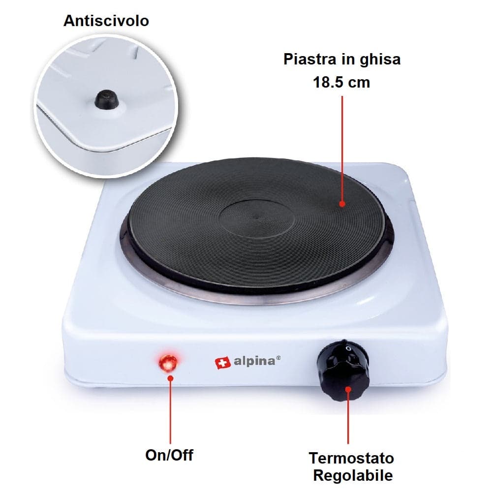 Fornello Elettrico Smaltato Piastra in Ghisa 1500W con Termostato Casa Campeggio in Fornellini elettrici Danyx - Casoria, commercioVirtuoso.it