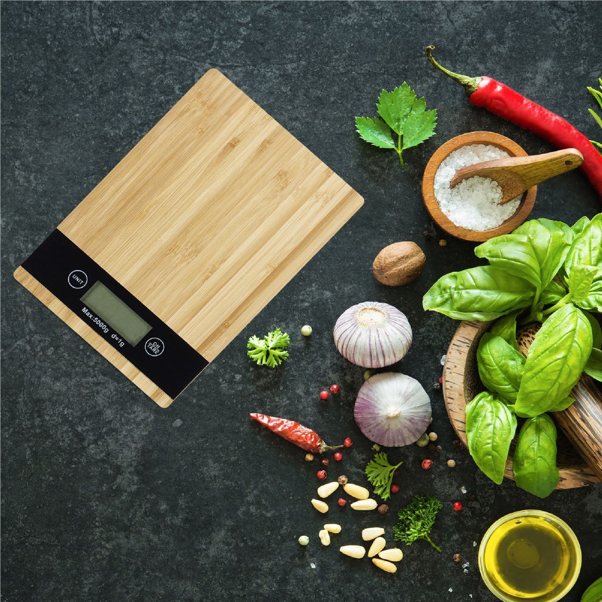Bilancia da Cucina Digitale Ultra sottile in Legno di Bambù 5KG 21x15cm Touch Tara in Bilance Danyx - Casoria, commercioVirtuoso.it