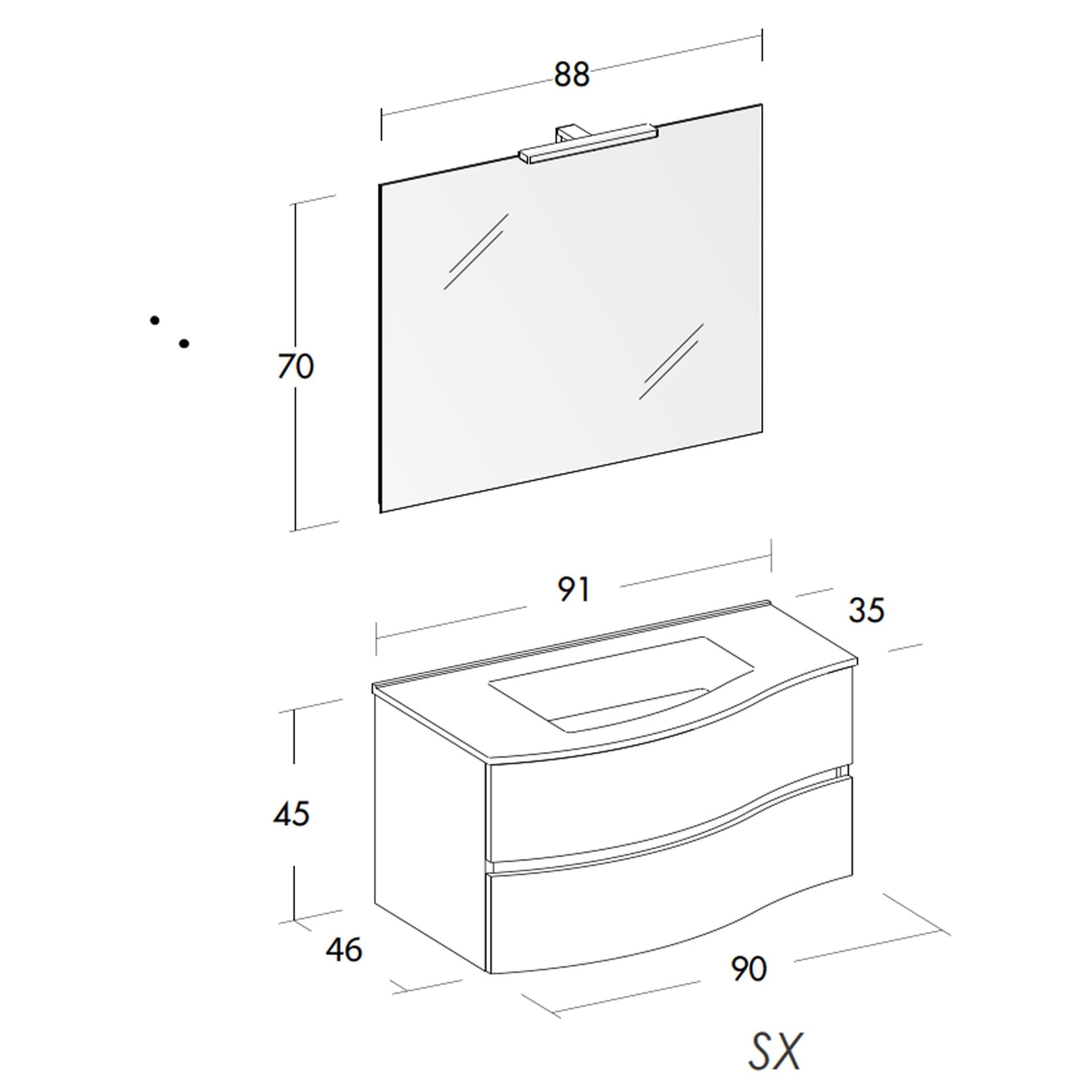 Mobile bagno sospeso 90cm legno larice bianco Mood-762 in Mobiletti con lavabo Mondialshop - Parabiago, commercioVirtuoso.it