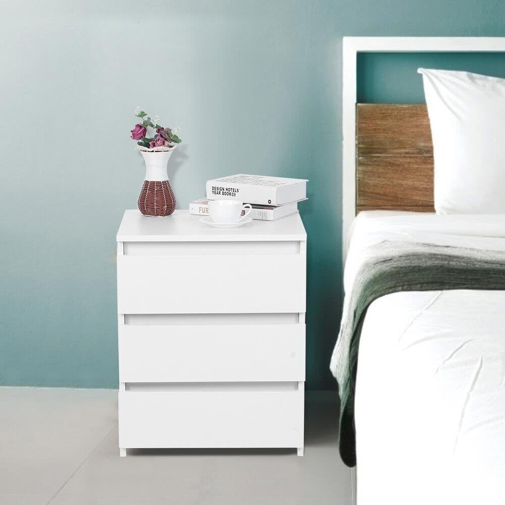 Mobile Comodino 3 Cassetti 45x38x55cm Design Moderno in legno MDF Bianco in Comodini Danyx - Casoria, commercioVirtuoso.it