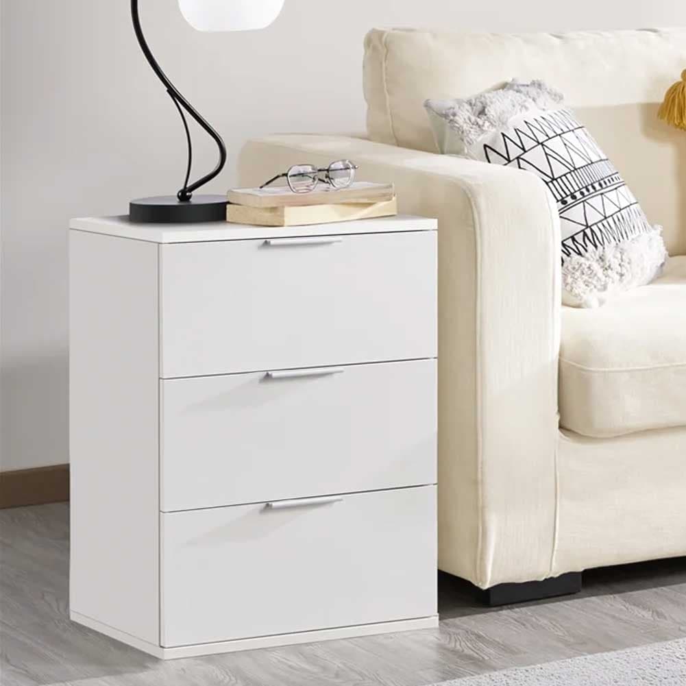 Mobile Comodino 3 Cassetti 40x46x61cm Design Moderno in legno MDF Bianco in Comodini Danyx - Casoria, commercioVirtuoso.it