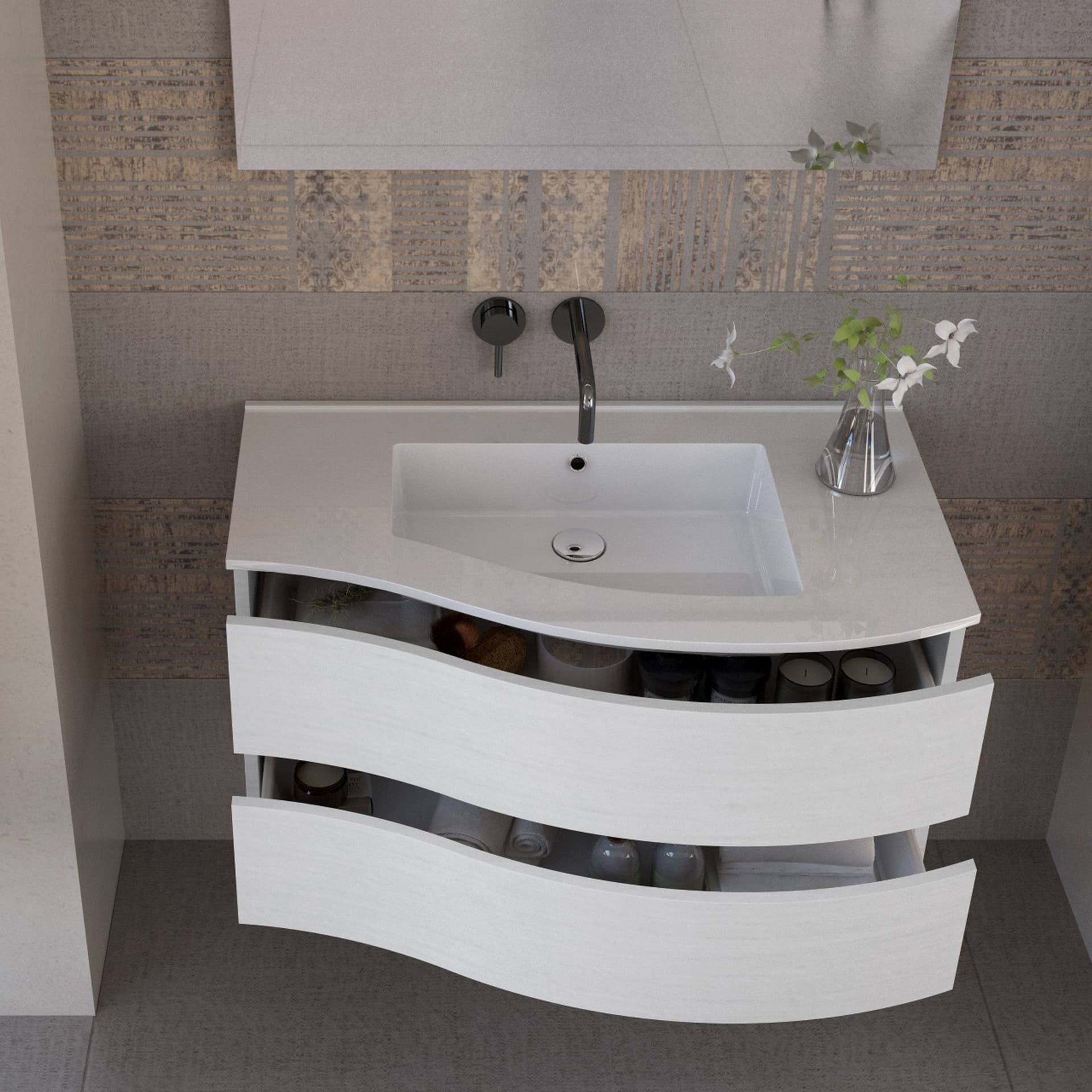 Mobile bagno sospeso 90cm legno larice bianco Mood-762 in Mobiletti con lavabo Mondialshop - Parabiago, commercioVirtuoso.it