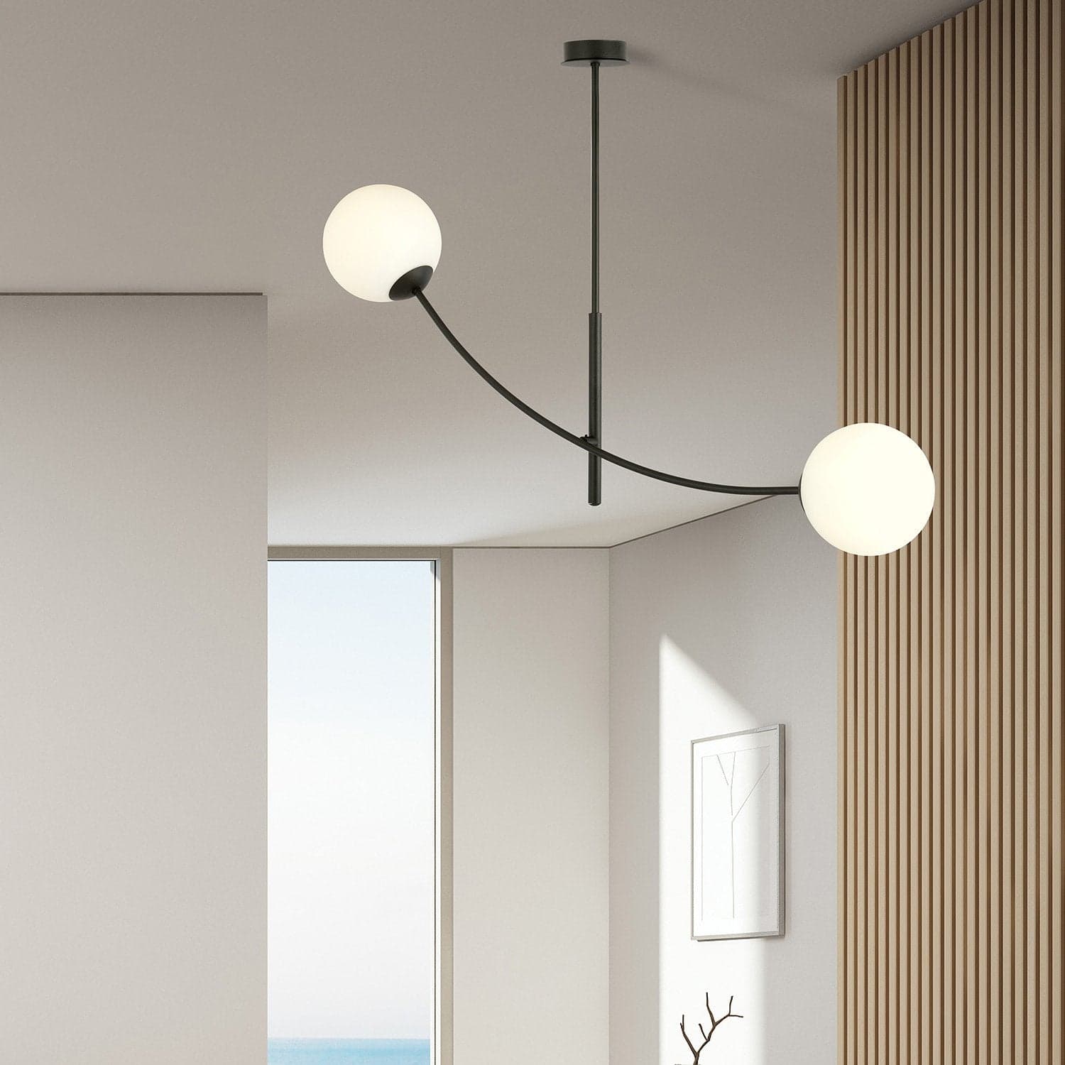 Sospenione Moderna 2 Luci Hunter Acciaio Nero Bracci Regolabili E Vetro Opalino in Lampade a sospensione LuceArt - Montecorvino Pugliano, commercioVirtuoso.it