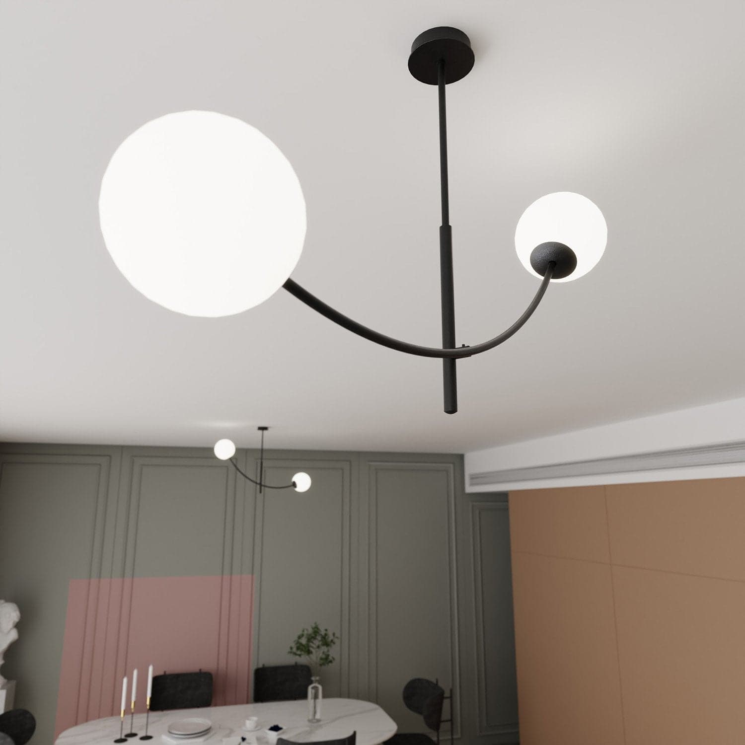 Sospenione Moderna 2 Luci Hunter Acciaio Nero Bracci Regolabili E Vetro Opalino in Lampade a sospensione LuceArt - Montecorvino Pugliano, commercioVirtuoso.it