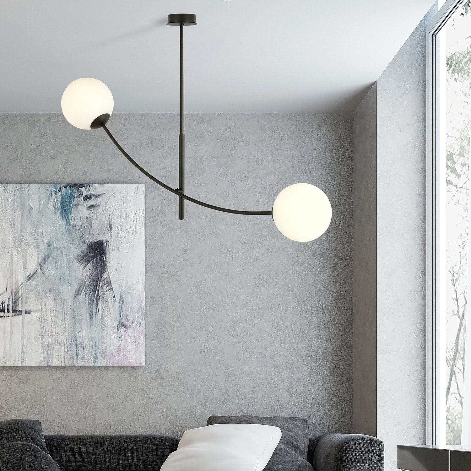 Sospenione Moderna 2 Luci Hunter Acciaio Nero Bracci Regolabili E Vetro Opalino in Lampade a sospensione LuceArt - Montecorvino Pugliano, commercioVirtuoso.it