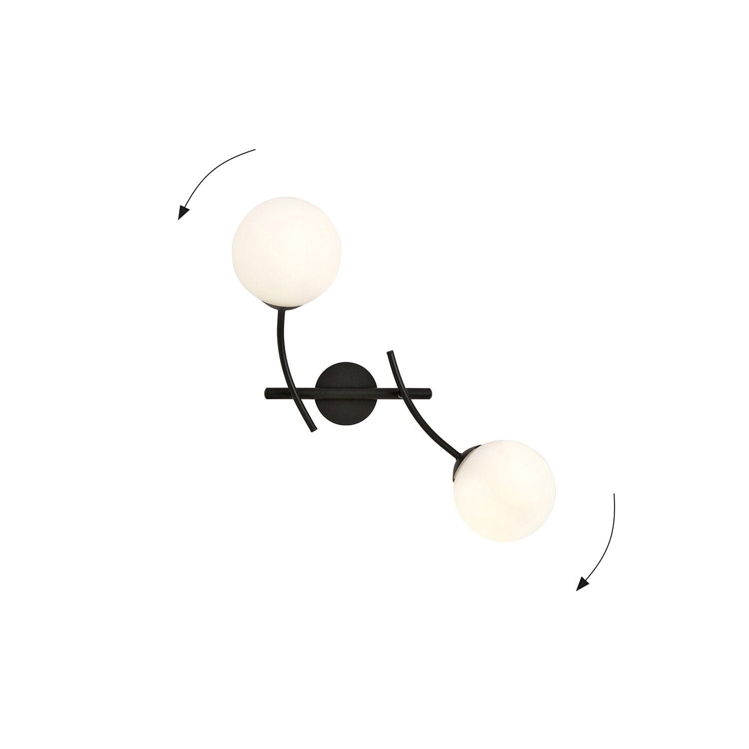 Applique Moderna 2 Luci Hunter In Acciaio Nero Bracci Regolabili E Vetro Opalino in Lampade da parete LuceArt - Montecorvino Pugliano, commercioVirtuoso.it