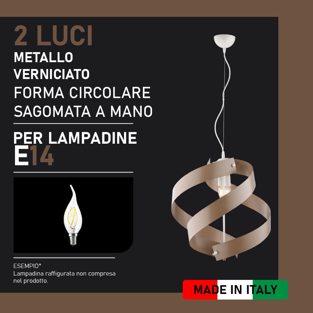 Lampadario a Sospensione in Metallo Verniciato, 2 luci, Circolare Sagomato 46W in Lampade a sospensione Danyx - Casoria, commercioVirtuoso.it