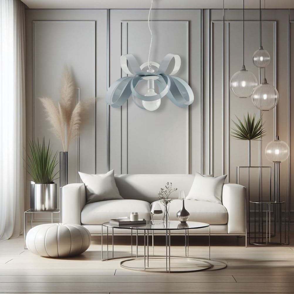 Lampadario Moderno 1 Luce Metallo Verniciato Curvato Bianco Grigio in Lampade a sospensione Danyx - Casoria, commercioVirtuoso.it