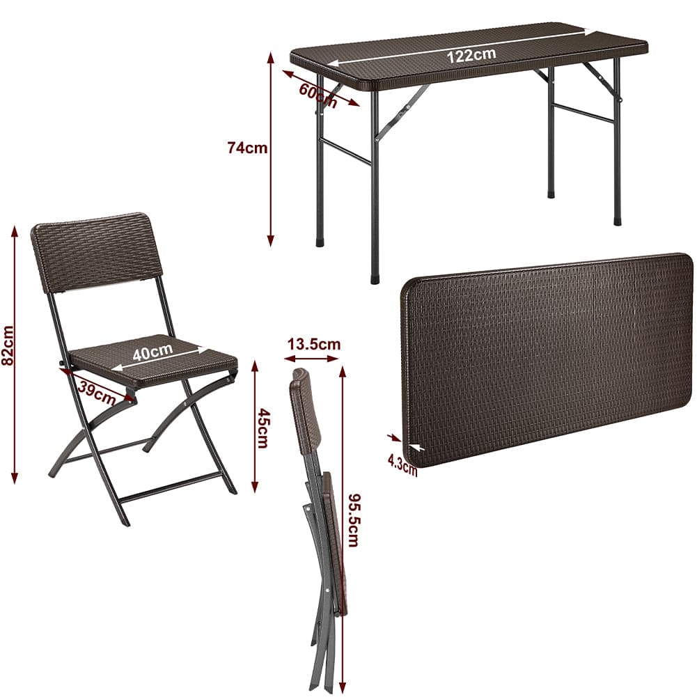 Kit da Giardino Pieghevole in Polyrattan Tavolo e 4 Sedie Interno Esterno Marrone in Set di mobili Danyx - Casoria, commercioVirtuoso.it