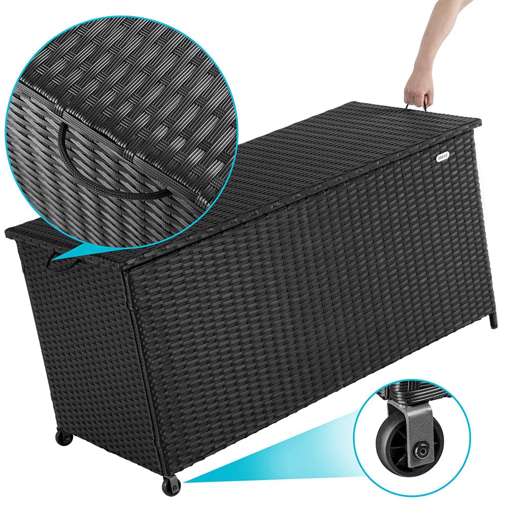 Cassapanca Baule Portaoggetti in Polyrattan XXL Resistente 2Ruote Maniglia Nero in Bauli e contenitori Danyx - Casoria, commercioVirtuoso.it