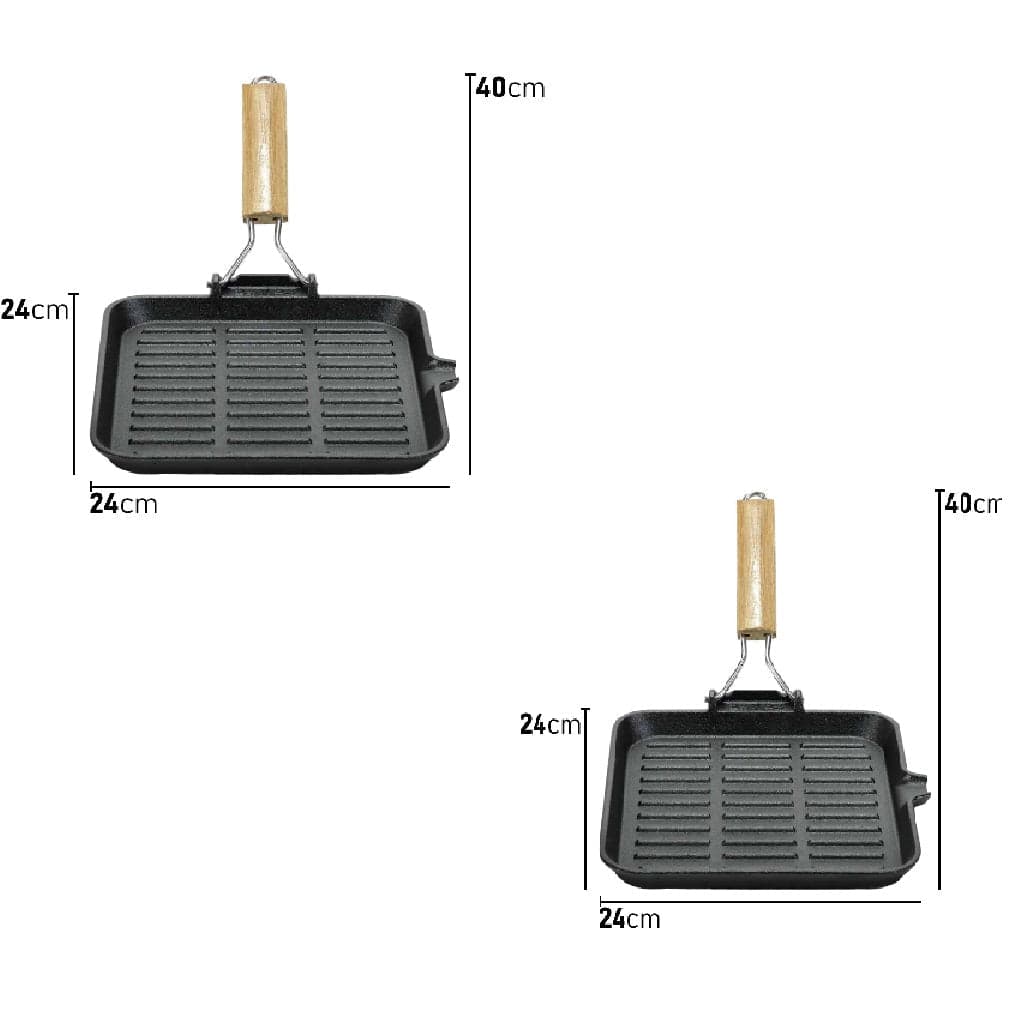 Kit 2pz Bistecchiera in Ghisa Manico Legno Pieghevole Antiaderenti 24x24 21x35 cm in Padelle grill Danyx - Casoria, commercioVirtuoso.it