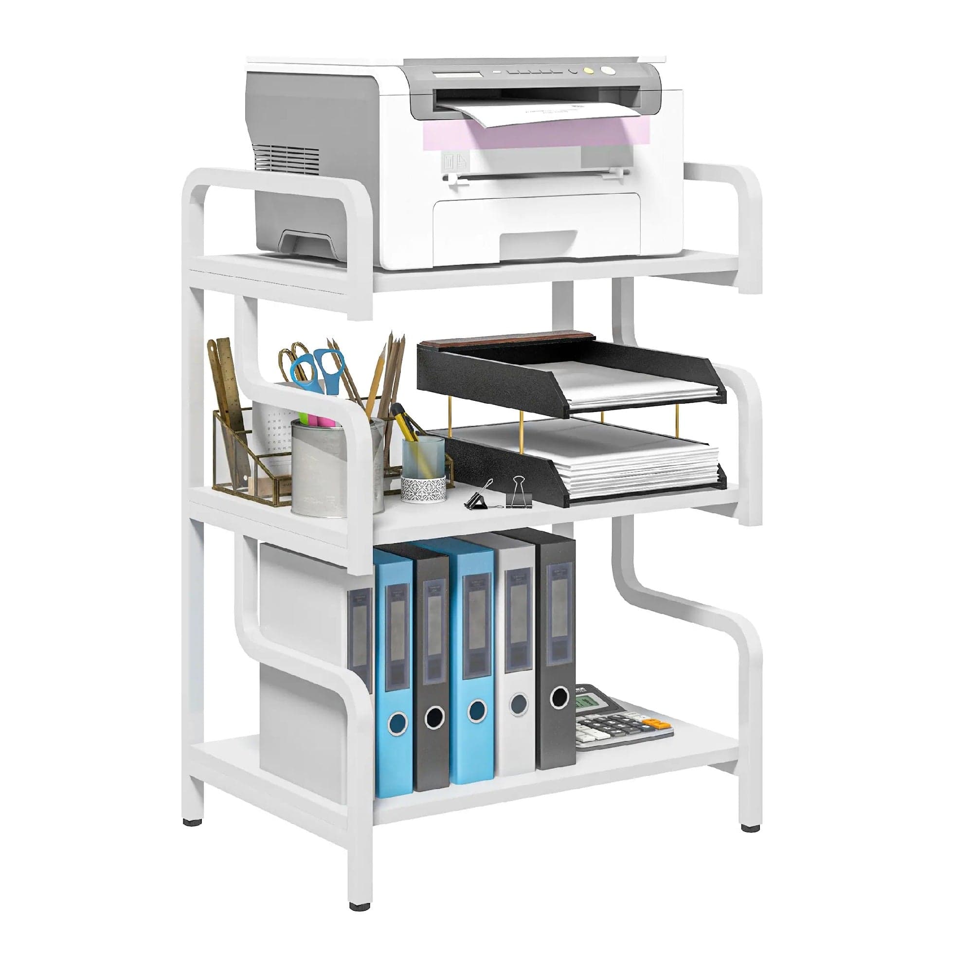 Supporto per Stampante Industriale 3 Ripiani Metallo e Legno 55x40x77 cm Bianco in Supporti per stampante Danyx - Casoria, commercioVirtuoso.it