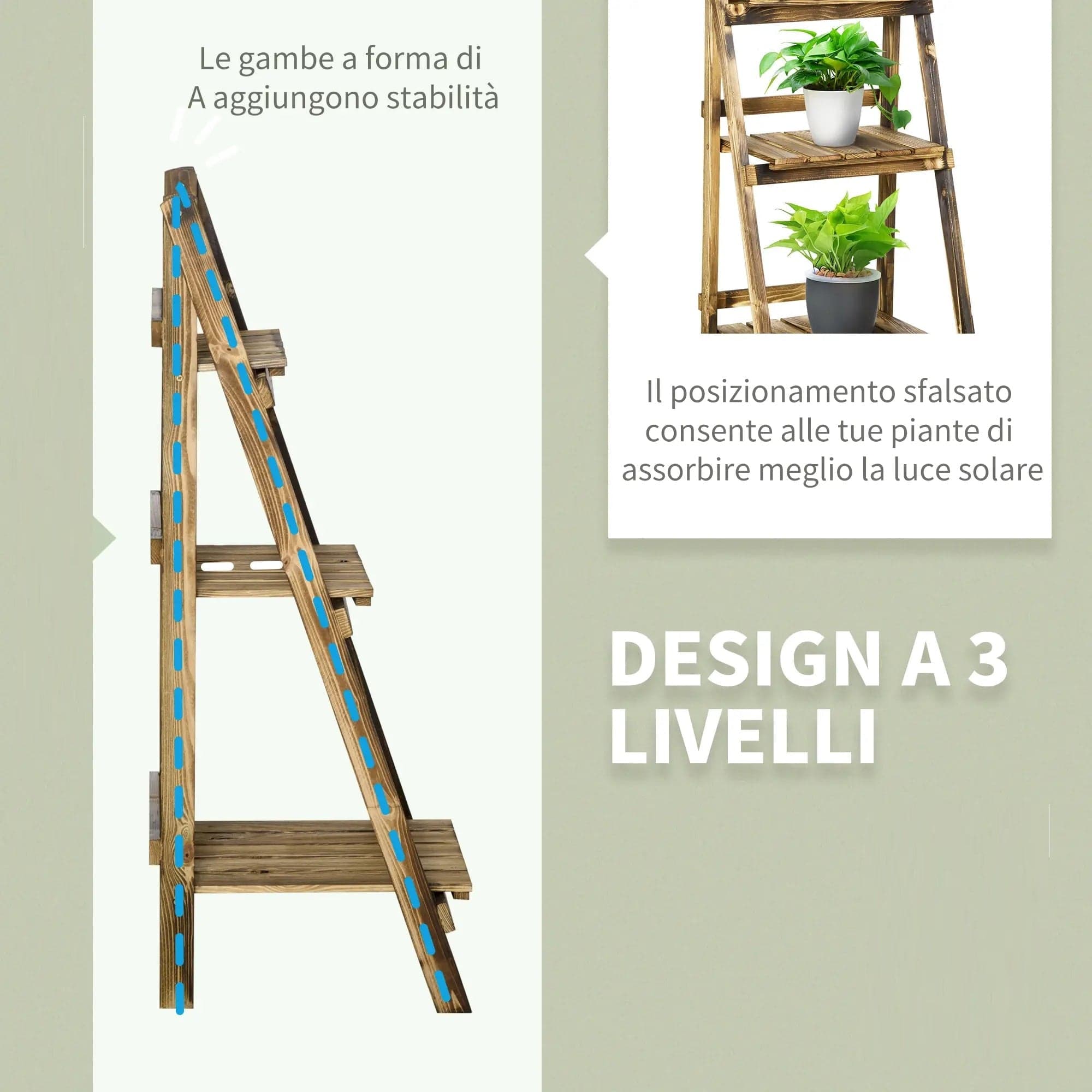 Portapiante Pieghevole Portavasi Legno di Abete 3Ripiani Scaffale Esterno 40x37x93cm in Scaffali porta piante Danyx - Casoria, commercioVirtuoso.it