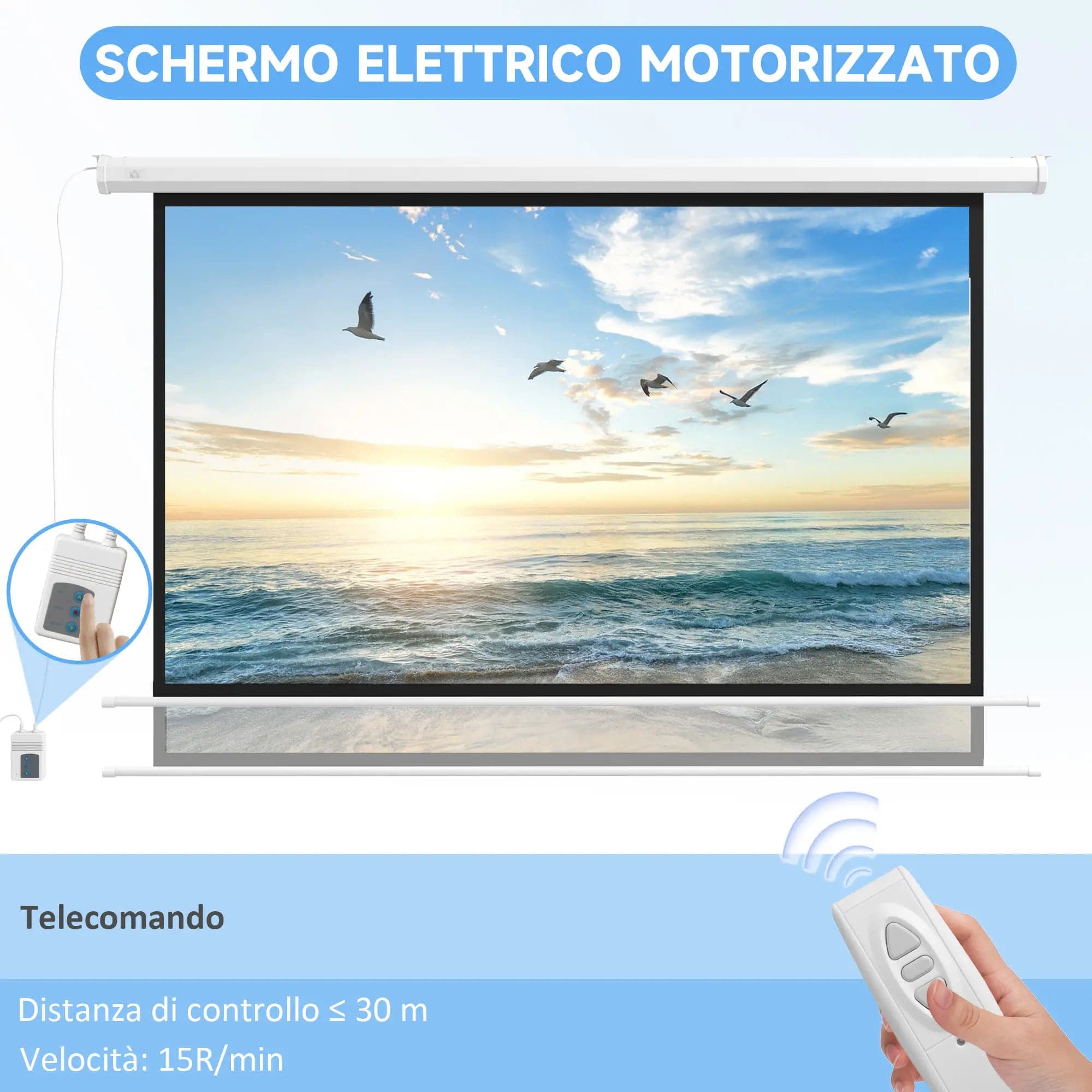 Schermo Telo Proiettore 120" 16:9 Motorizzato Telecomando Fissaggio Muro Soffitto in Schermi di proiezione Danyx - Casoria, commercioVirtuoso.it