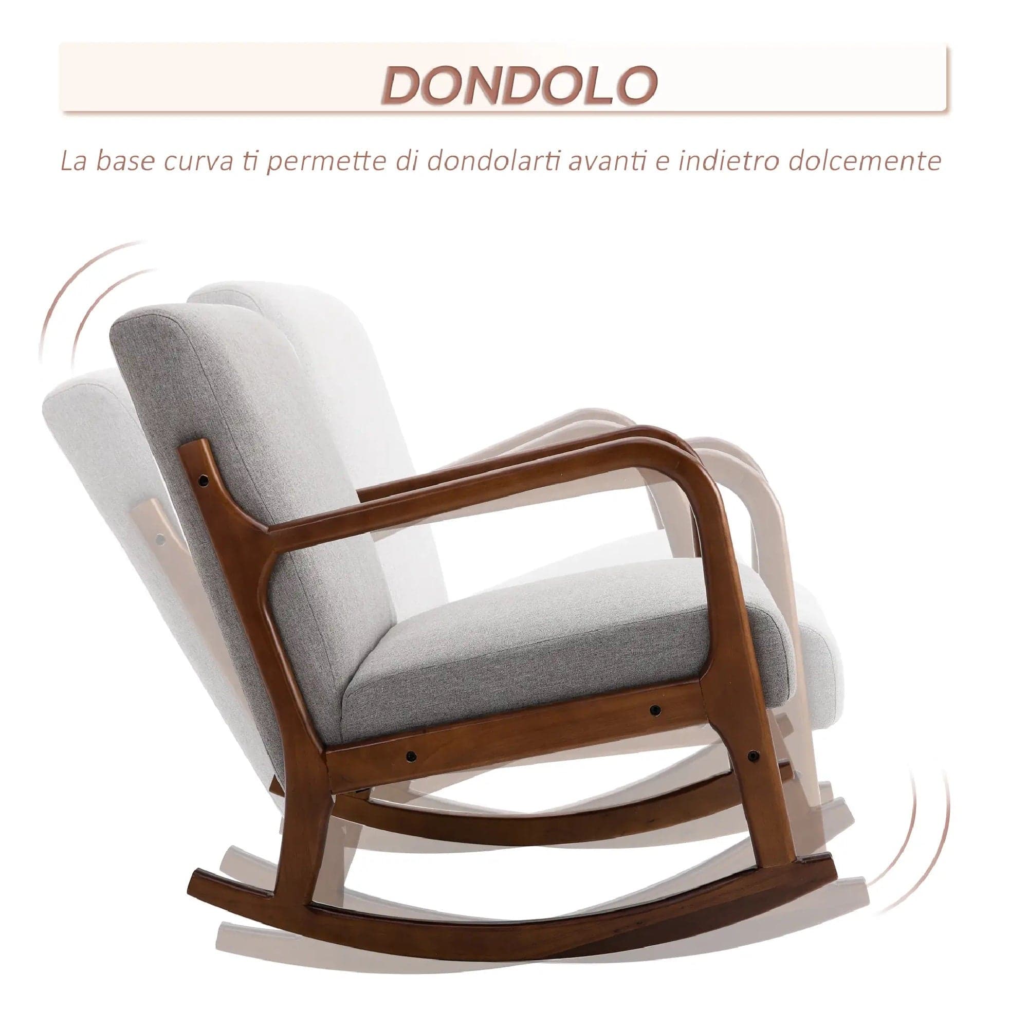 Poltrona a Dondolo Vintage in Legno Tessuto Grigio 64x86x80cm Casa Ufficio in Sedie a dondolo Danyx - Casoria, commercioVirtuoso.it